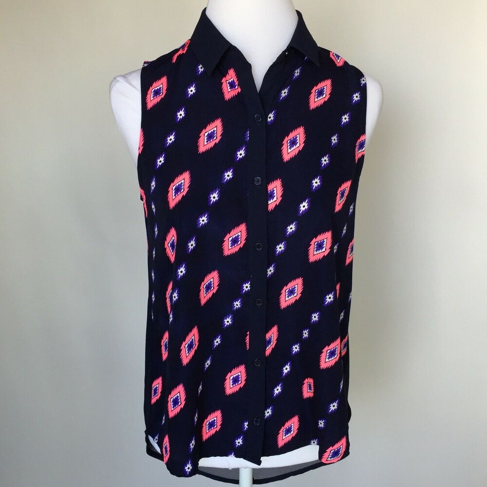 ELODIE Button Front Tank Semi Sheer Back Blue Pink